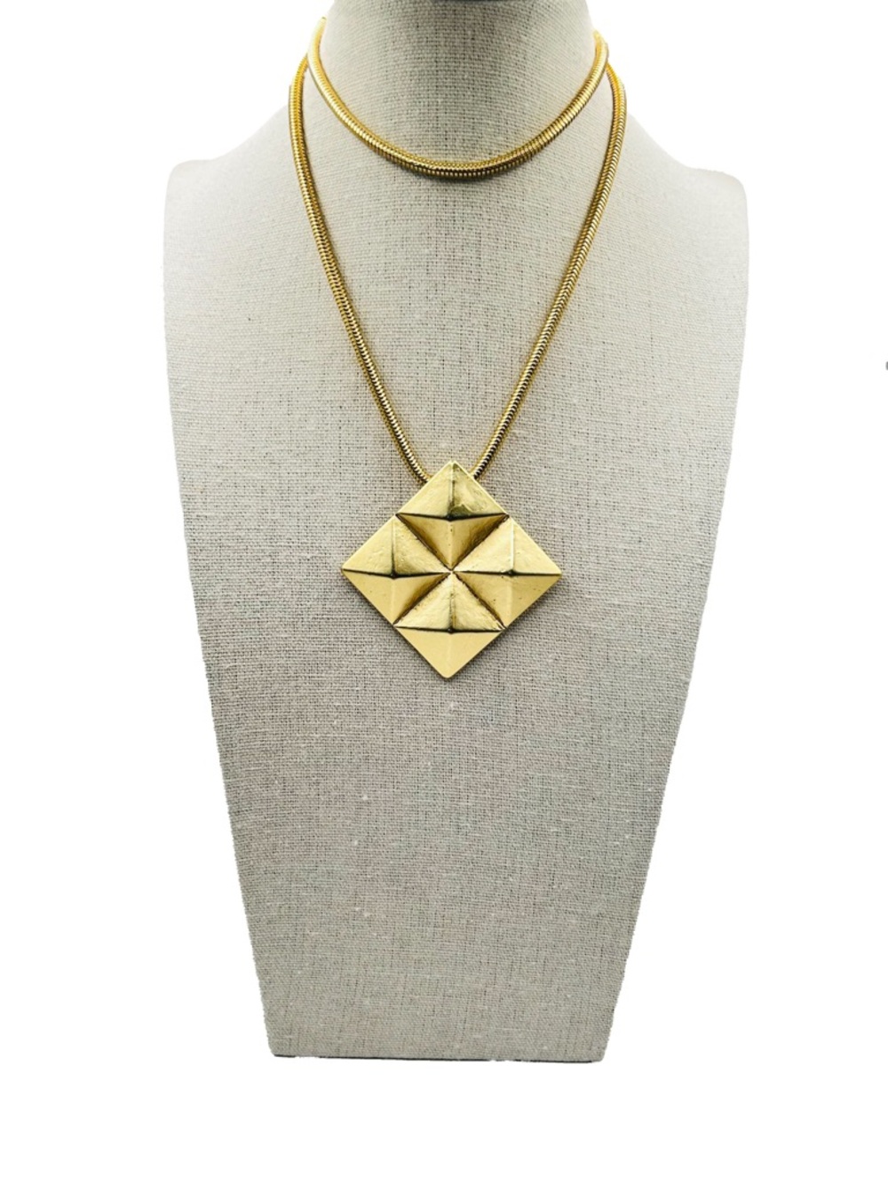 Gold Geometric Pendant on Snake Chain Necklace - Women Jewelry